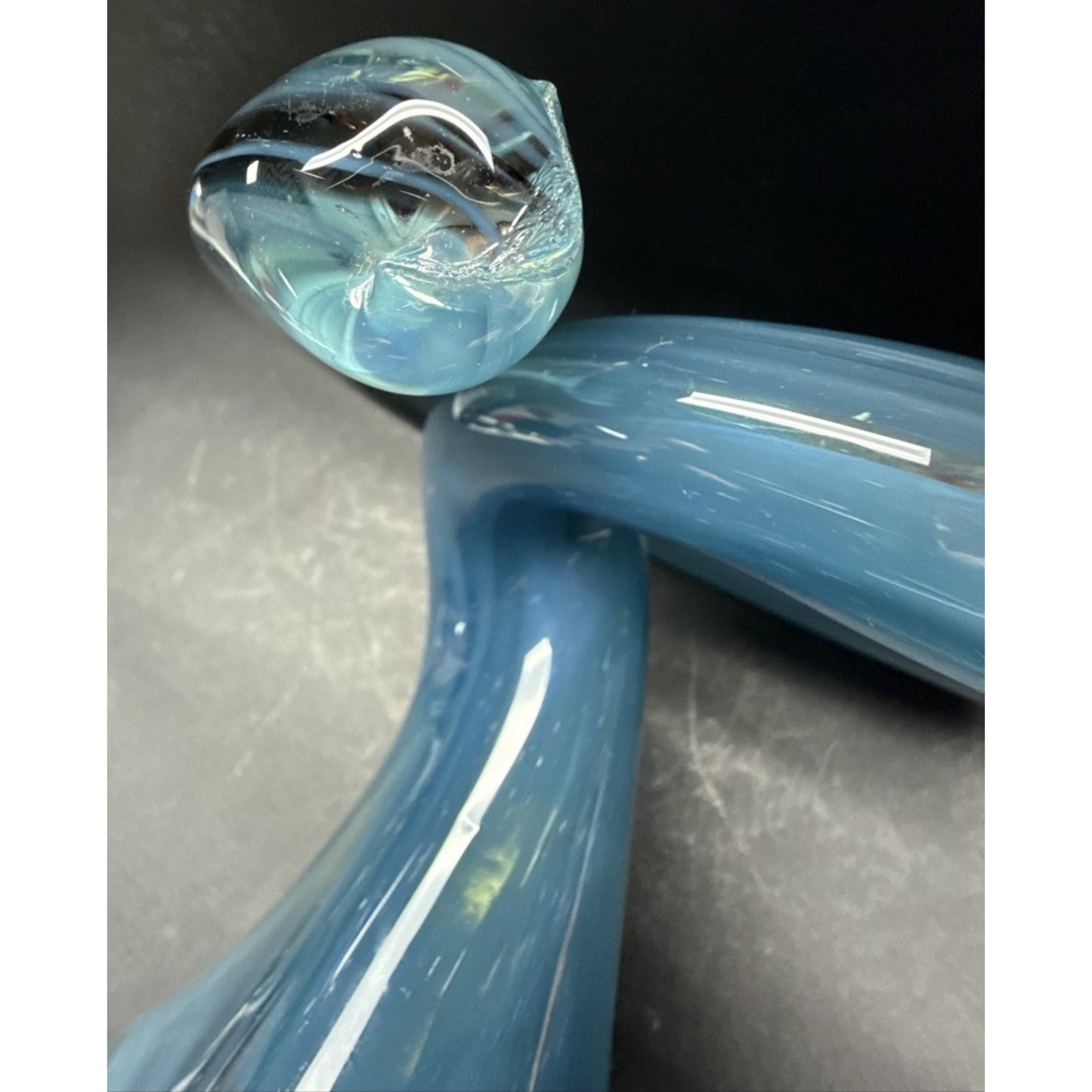 MCM Sooner Art Glass Tulip Trumpet Vase Blue Green Spiral Coiled Base 12" Read