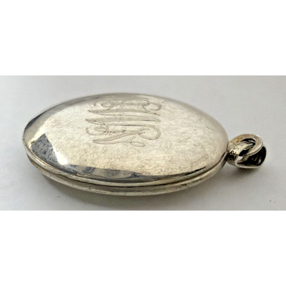 Vintage Sterling Silver Locket Pendant Etched Monogram As Is