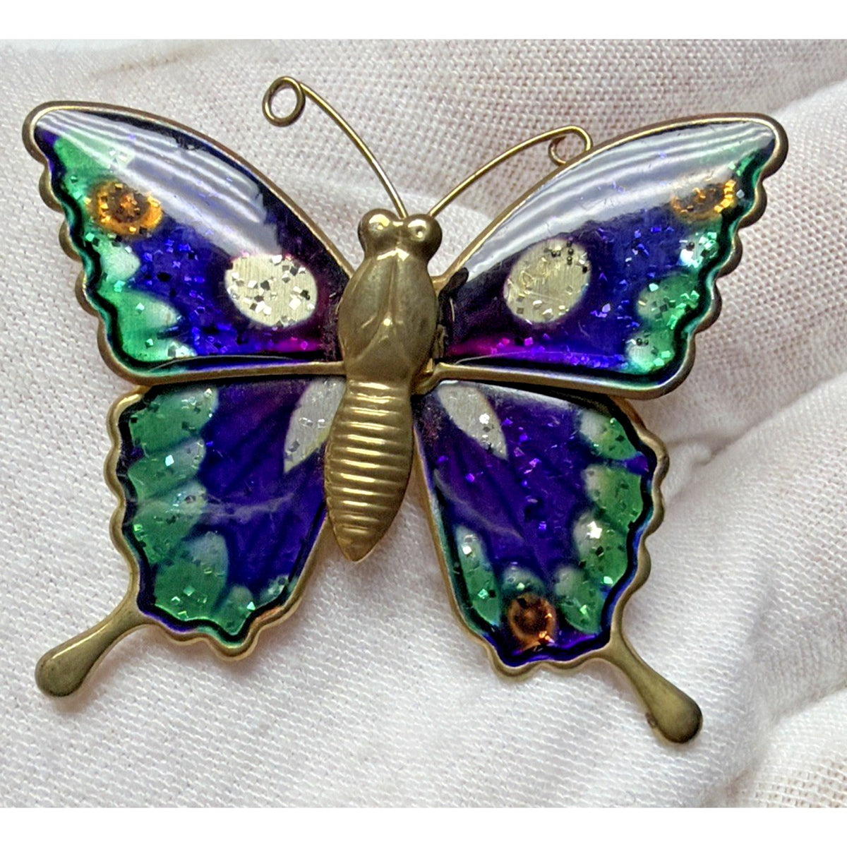 Vintage Lot of 2 Enamel Butterfly Brooch Monarch Red Blue Gold