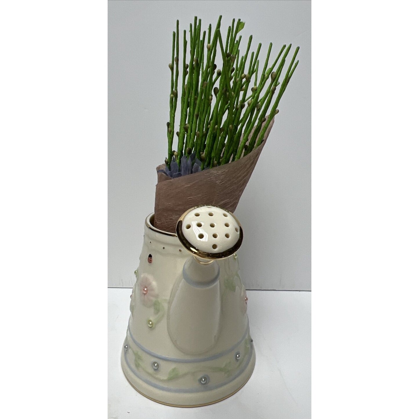 Vintage Lenox Petal And Pearls Bluebird Bud Vase Watering Can Box