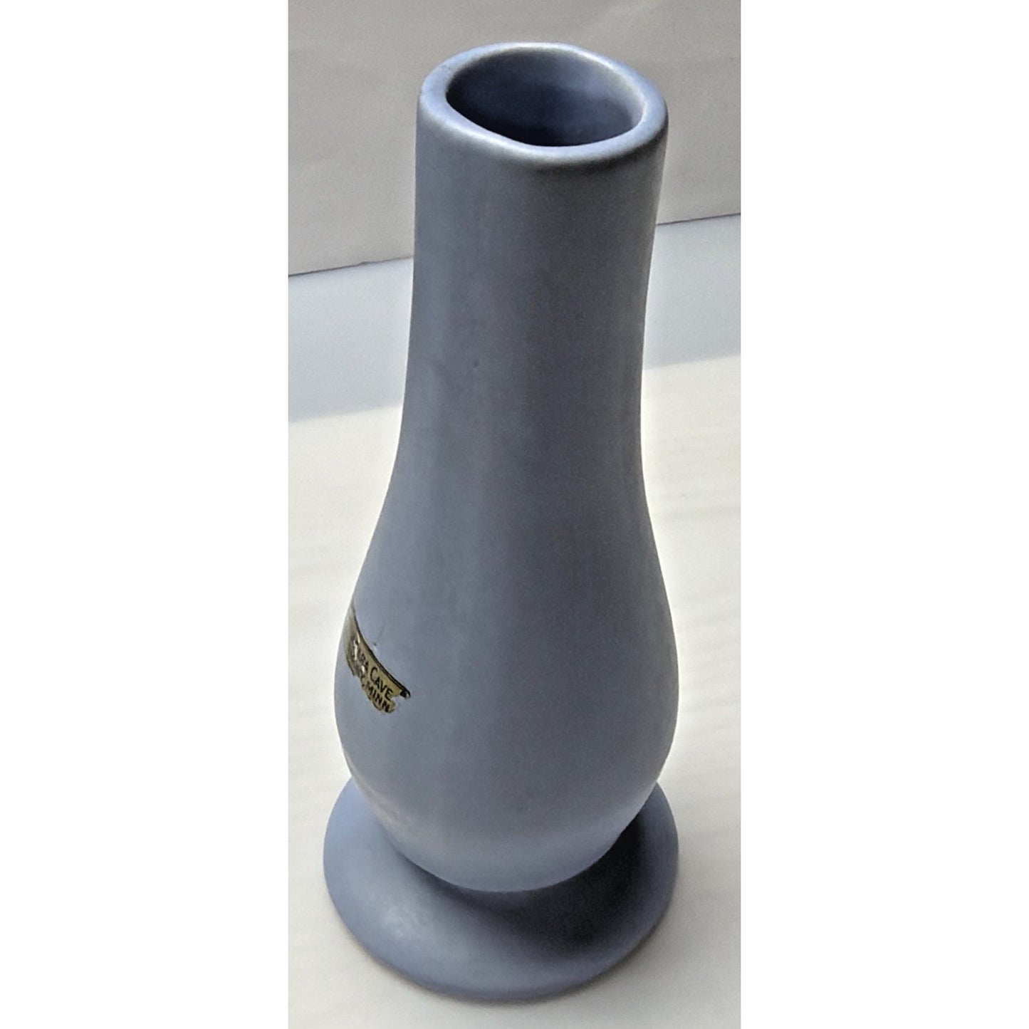 MCM RumRill Art Pottery Blue Rings Footed Bud Vase Niagara Cave Harmony Minn