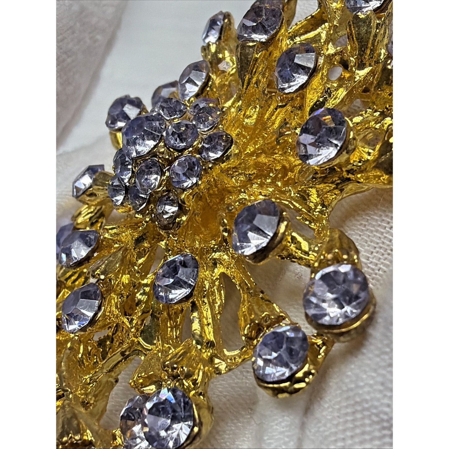 MCM Brutalist Style Blue Rhinestone Crystal Floral Spray Burst Brooch Snowflake