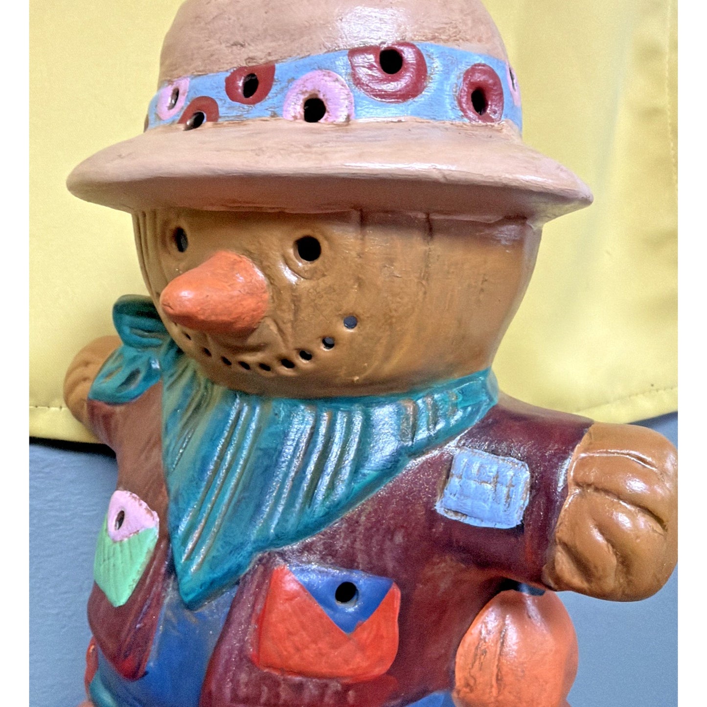 Vintage Ceramic Scarecrow Lamp Hand Painted Pumpkin Jack O Lantern Reflection