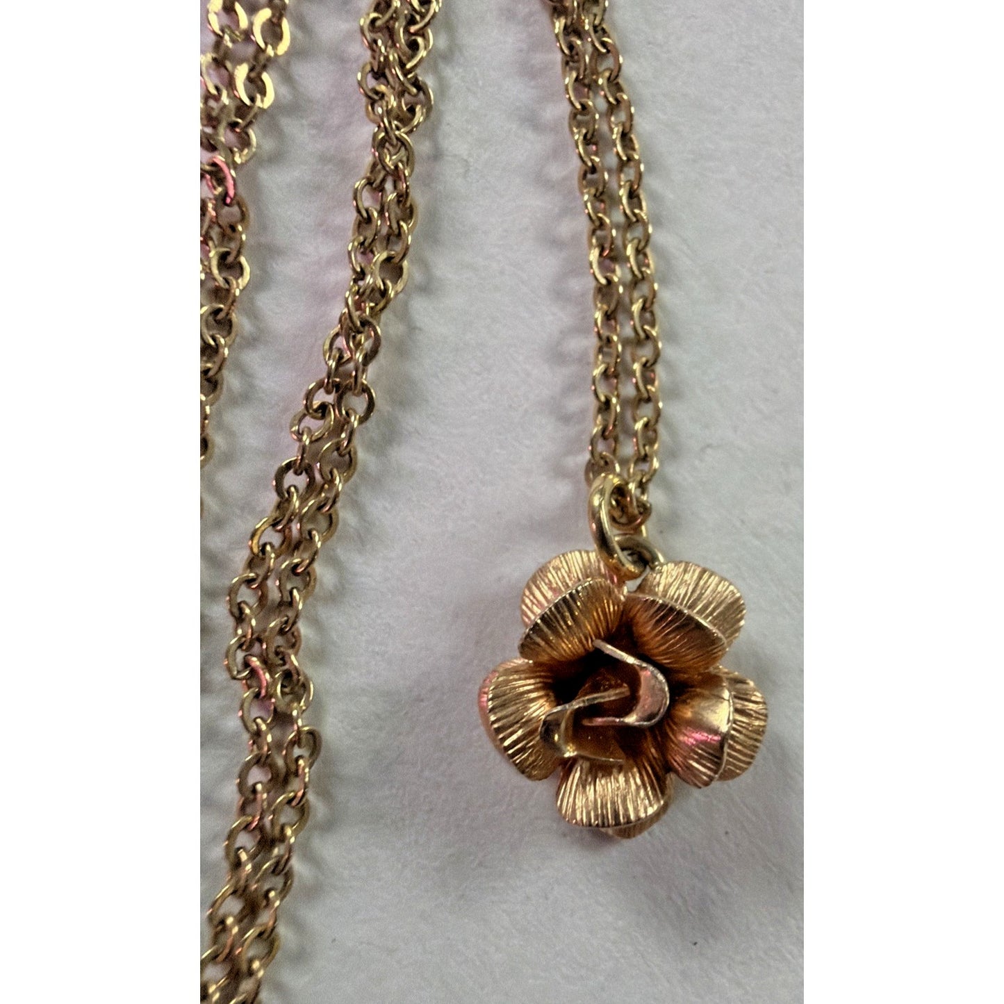 Vintage Krementz Rose Yellow Gold Overlay Rose Rosebud Pendant Necklace