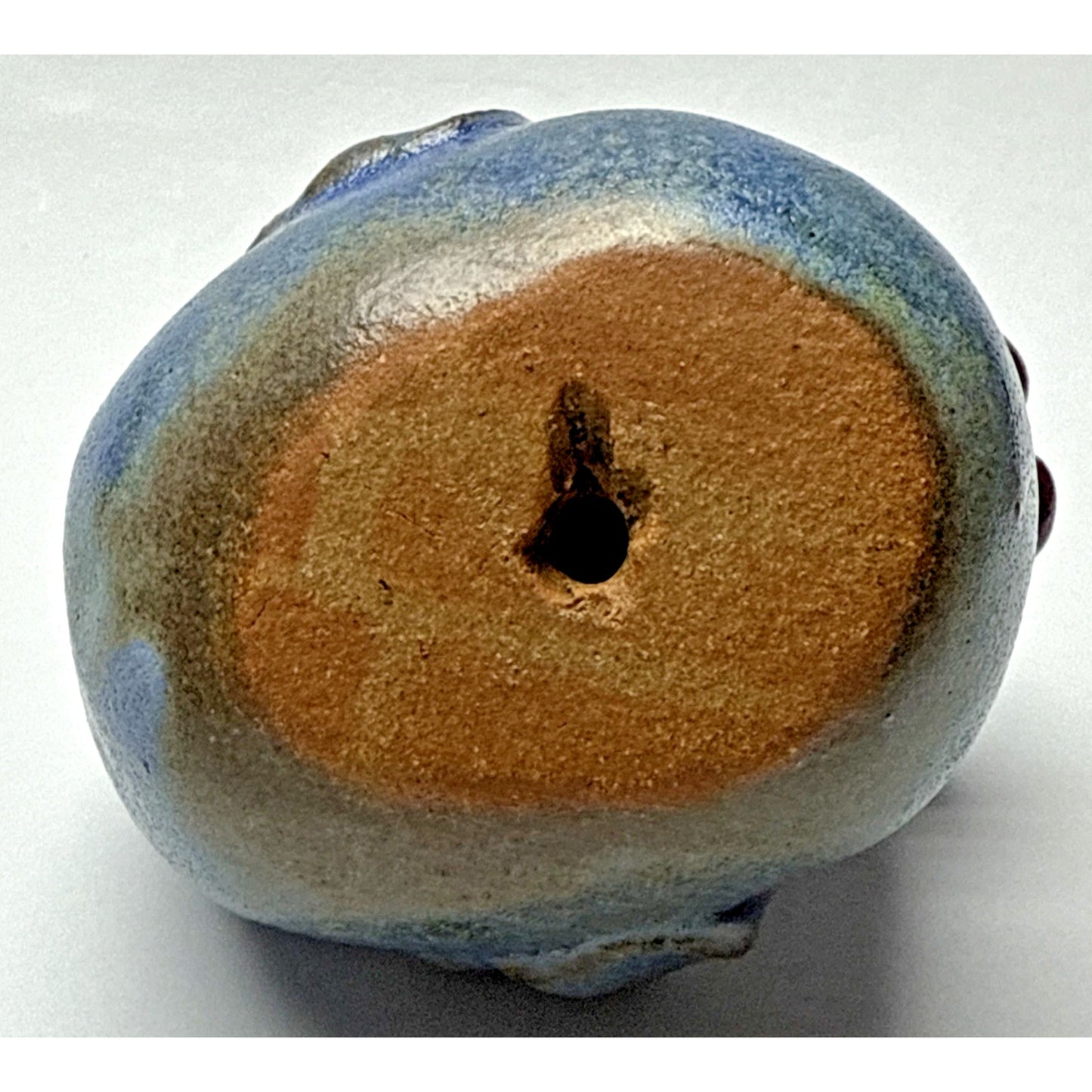 Vintage Folk Art Stoneware Hen Rooster Chicken Figurine Blue Red Glazed