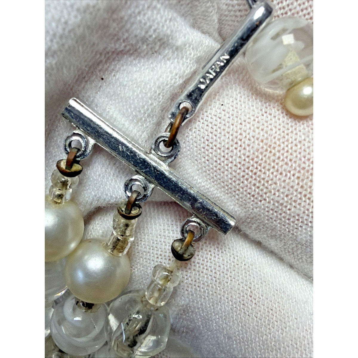 Vintage Japan Multi Strand Beaded Necklace Art Glass Faux Pearl Lucite Molded