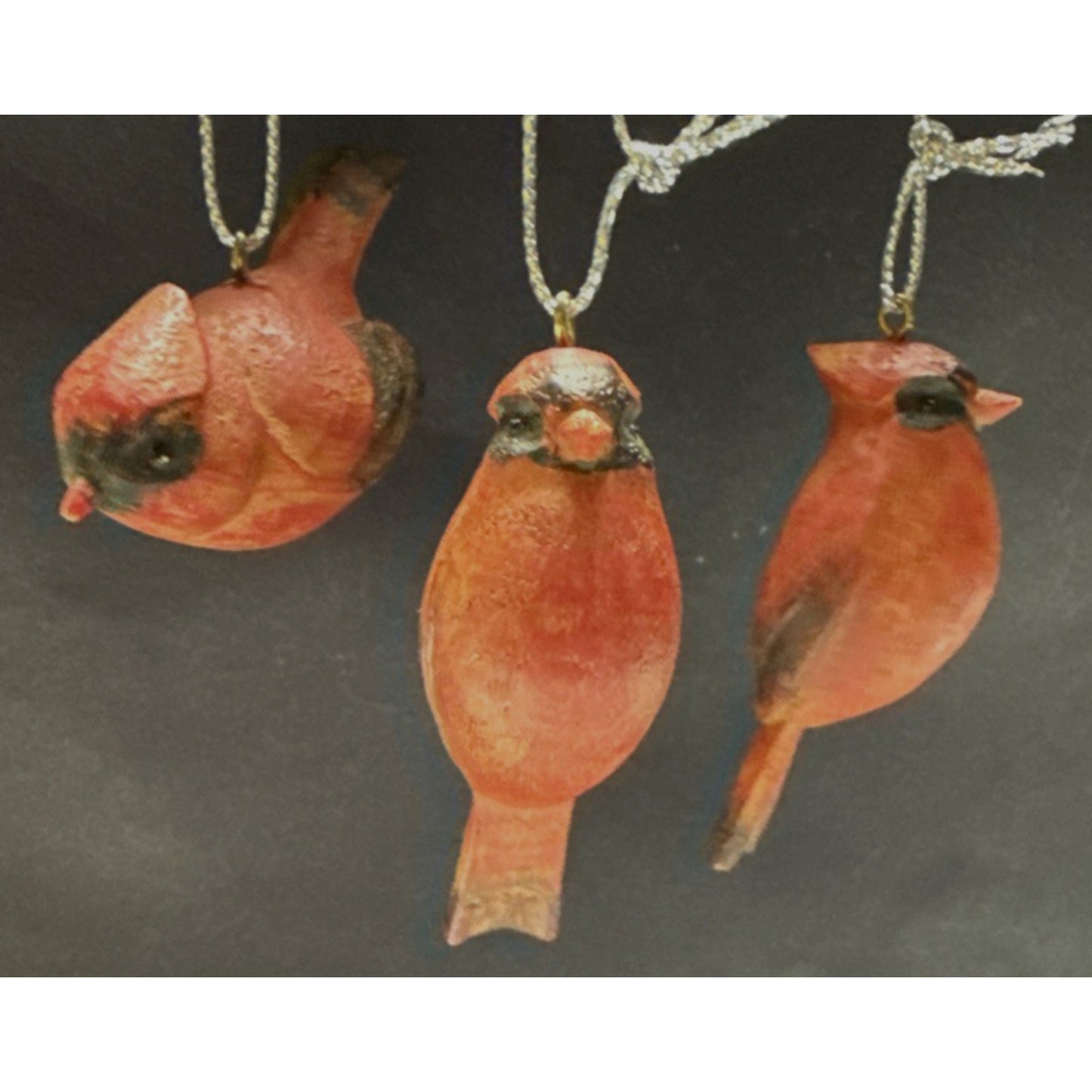 Vintage Lot of 3 Cardinal Ornaments Small Mini Resin Red Bird
