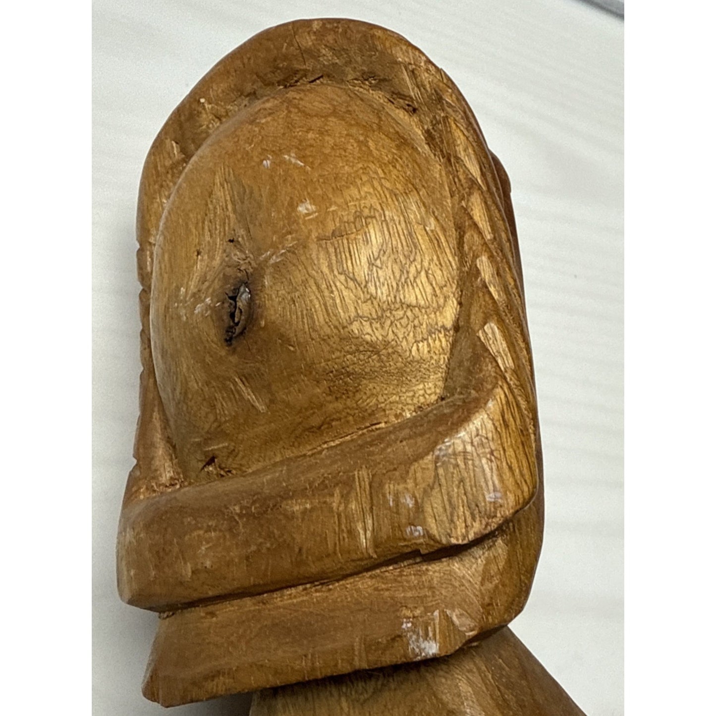 South Pacific Islander Art Wood Hand Carved Tribal Sculpture Shell Eyes As-Is