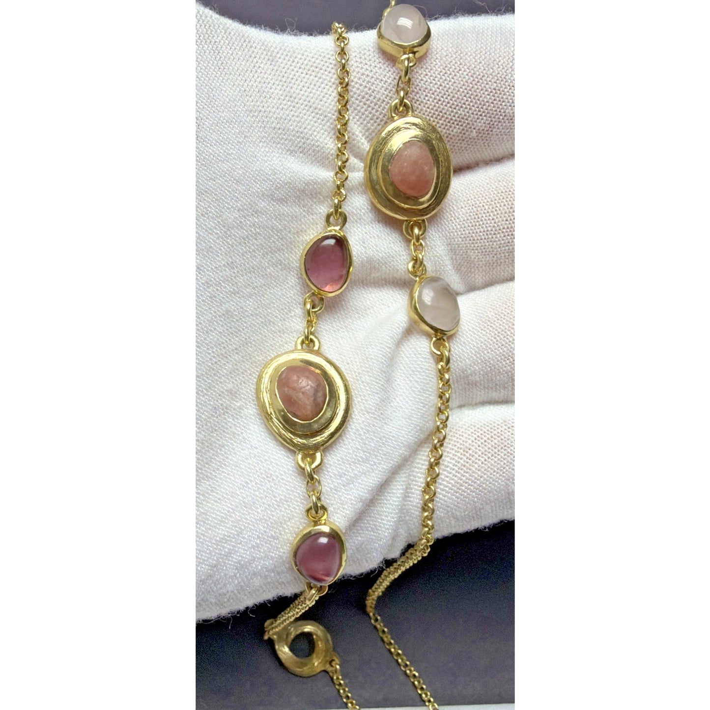 Cole Haan Semi Precious Gemstone Cabochon Station Necklace Gripoix Style Long