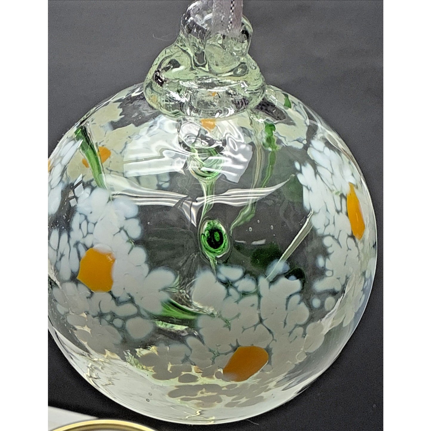 Kitras Glass Blown Long Stem Daisy Flower Blossom Ball Hanging Ornament Orb