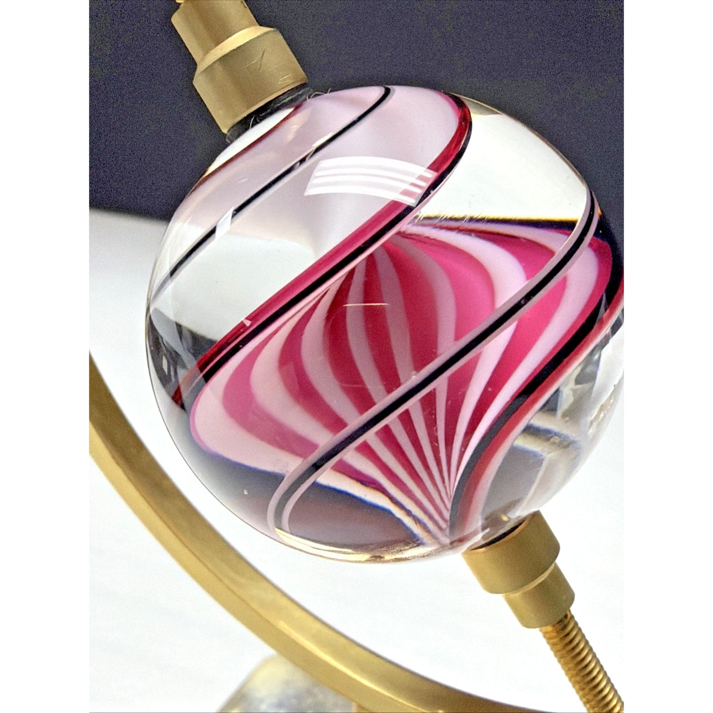 Steve Maslach Art Glass Marble Spiral Lattice Gold Plated Caliper Display As Is
