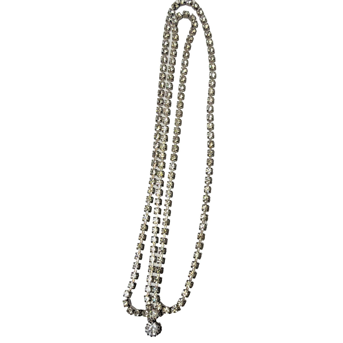 Vtg Rhinestone Tennis Cup Chain Necklace Belt Silver Tone Endless Opera Flapper