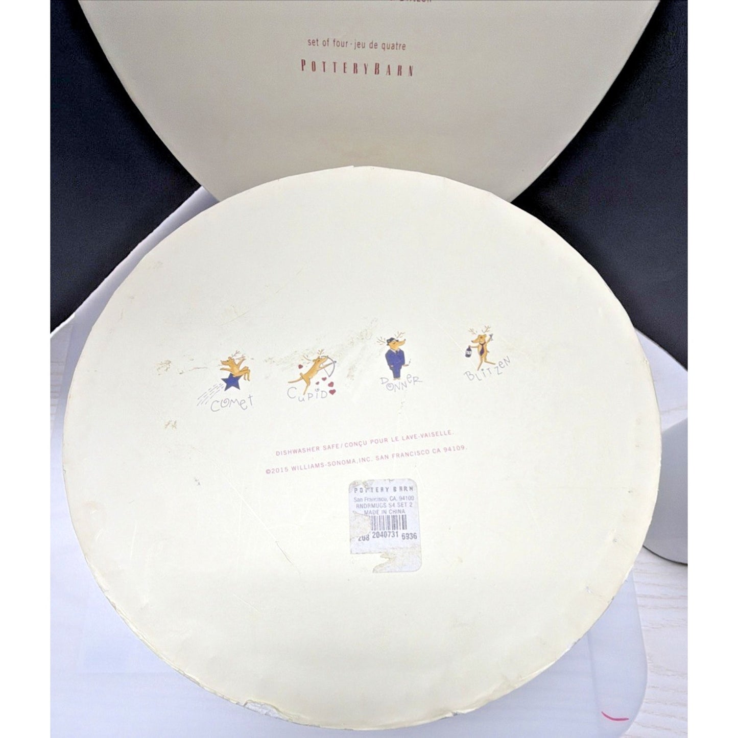 Pottery Barn Set of 4 Reindeer Mugs Box Williams Sonoma Comet Donner Blitzen Cup