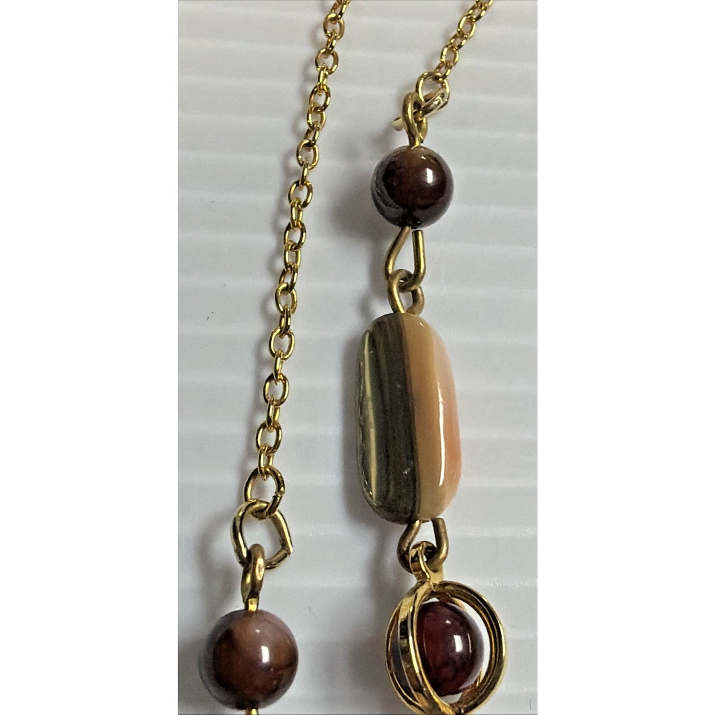 Vintage Multi Stone Necklace Gold Tone Agate Mother of Pearl Shell
