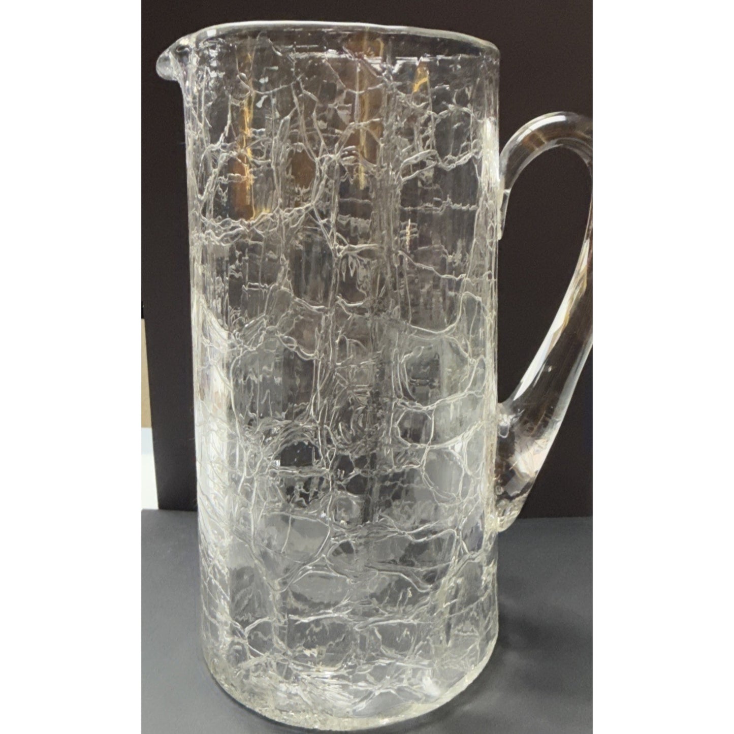 Victorian Kralik Loetz Moser Art Nouveau Glass Pitcher Jug Clear Crackle Ribbed