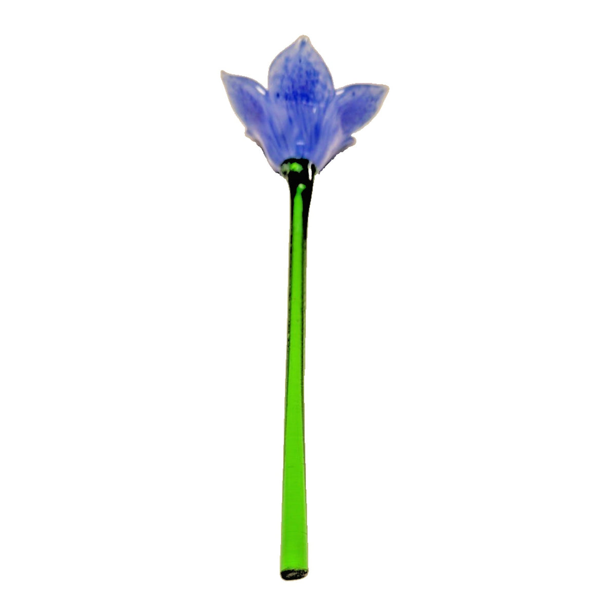 Vtg Hand Blown Art Glass Long Stem Flower Green Stem Blue Mottled Pink Center