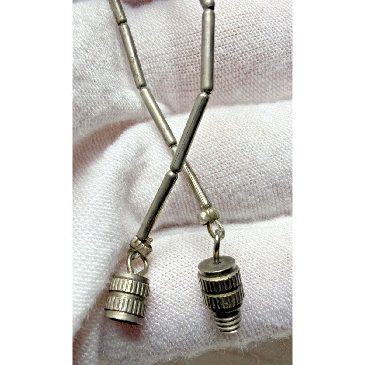 Vtg Liquid Silver Heishi Bead Tigers Eye Stone Necklace Sterling Southwestern
