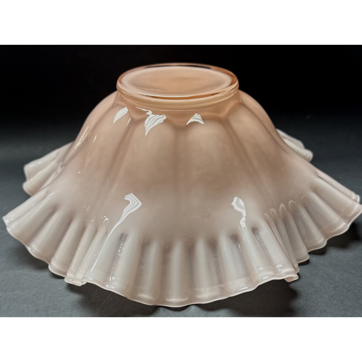 Vintage Fenton Glass Rose Overlay Pink Melon Bowl Crimped Wavy Edge