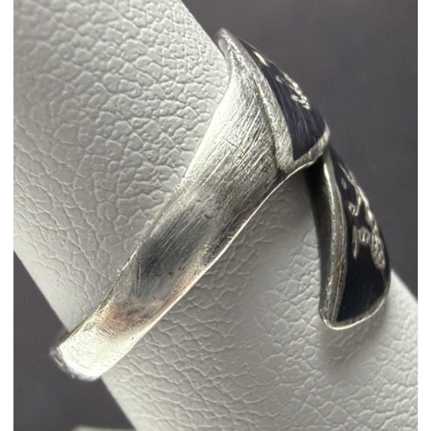 Vintage Sterling Silver Siam Niello Hindu Goddess Adjustable Bypass Ring Size 4