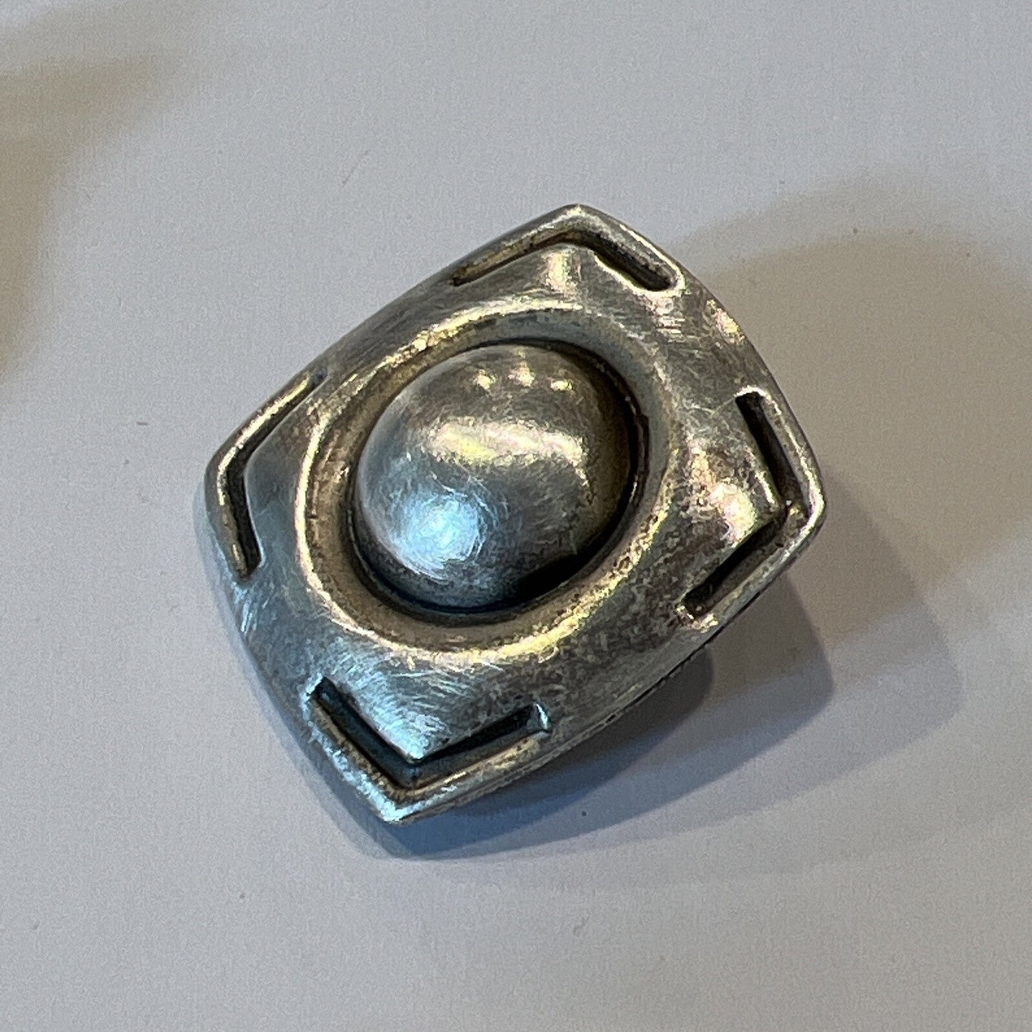 Vintage Southwestern Sterling Silver Square Round Dome Clip On Earrings