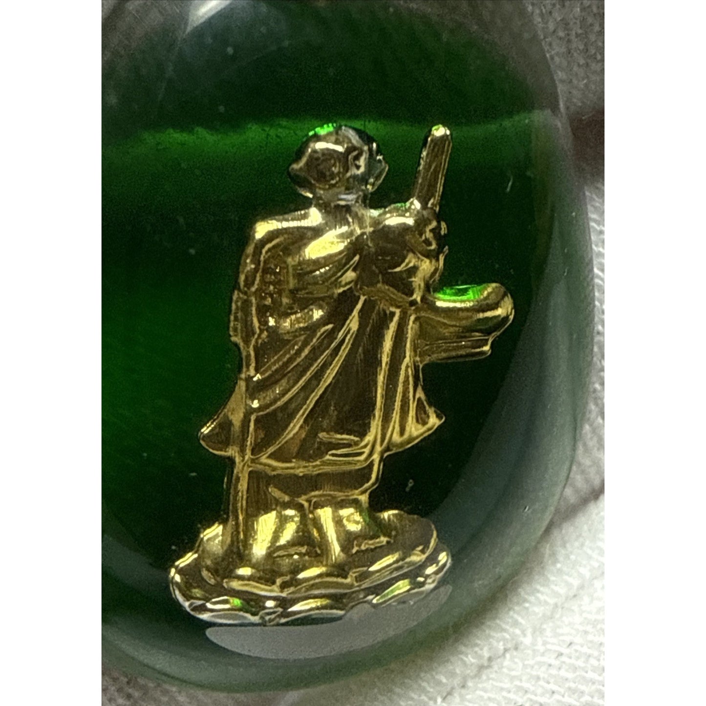 Vintage Green Lucite Resin Encased Gold Buddha 18k GP Amulet Pendant As-Is