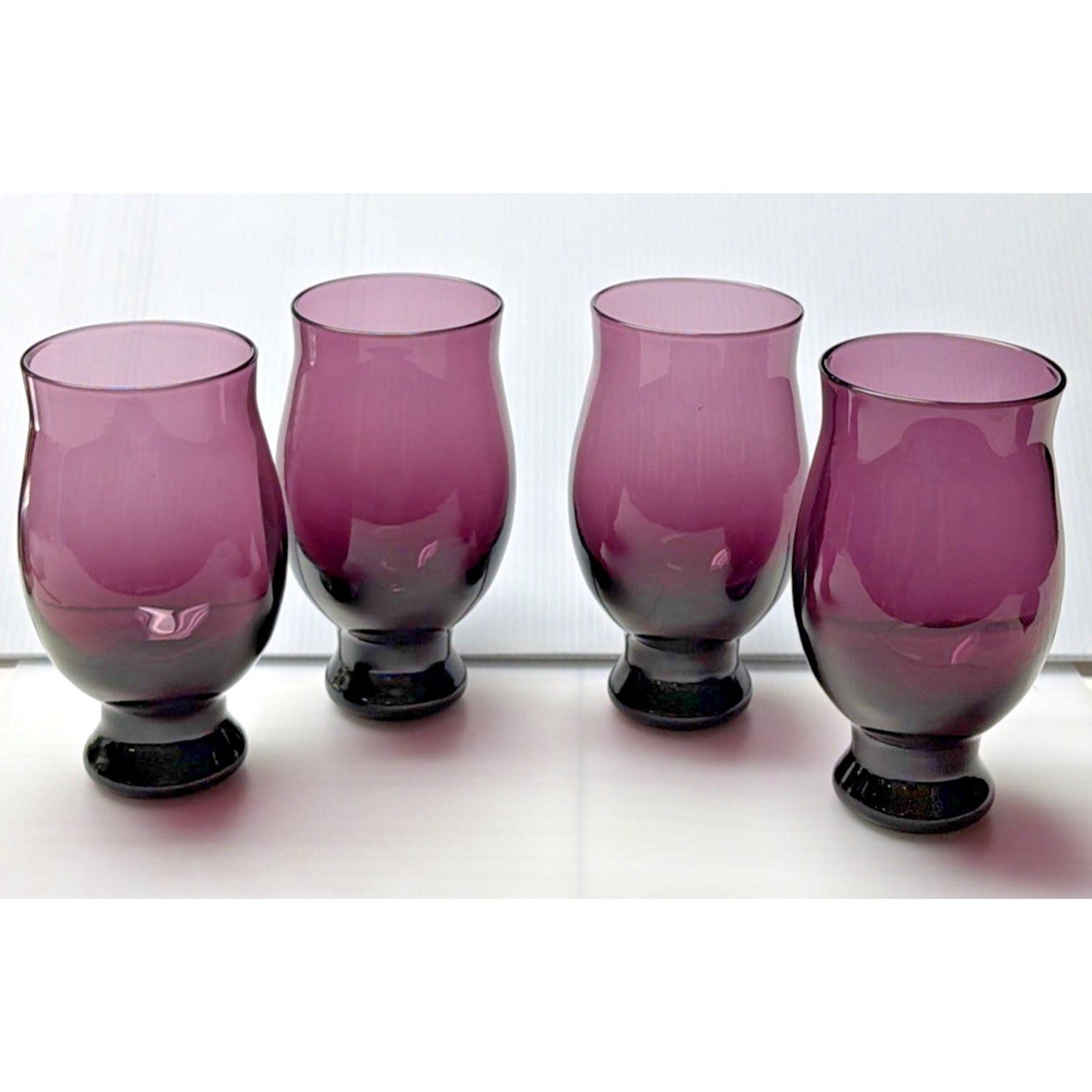 MCM Lot of 4 Eva Zeisel Bryce Bros Silhouette Purple Amethyst Footed Tumblers