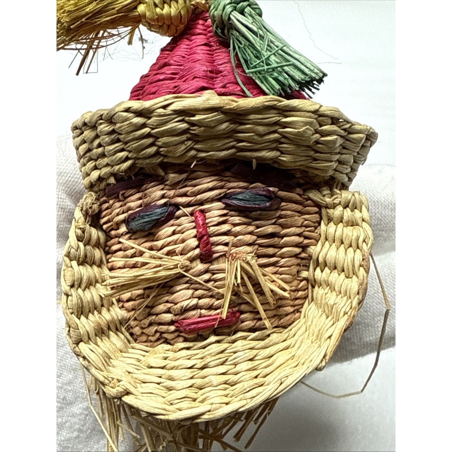 Vintage Santa Christmas Ornament Woven Straw Wicker Bells Peruvian As-Is
