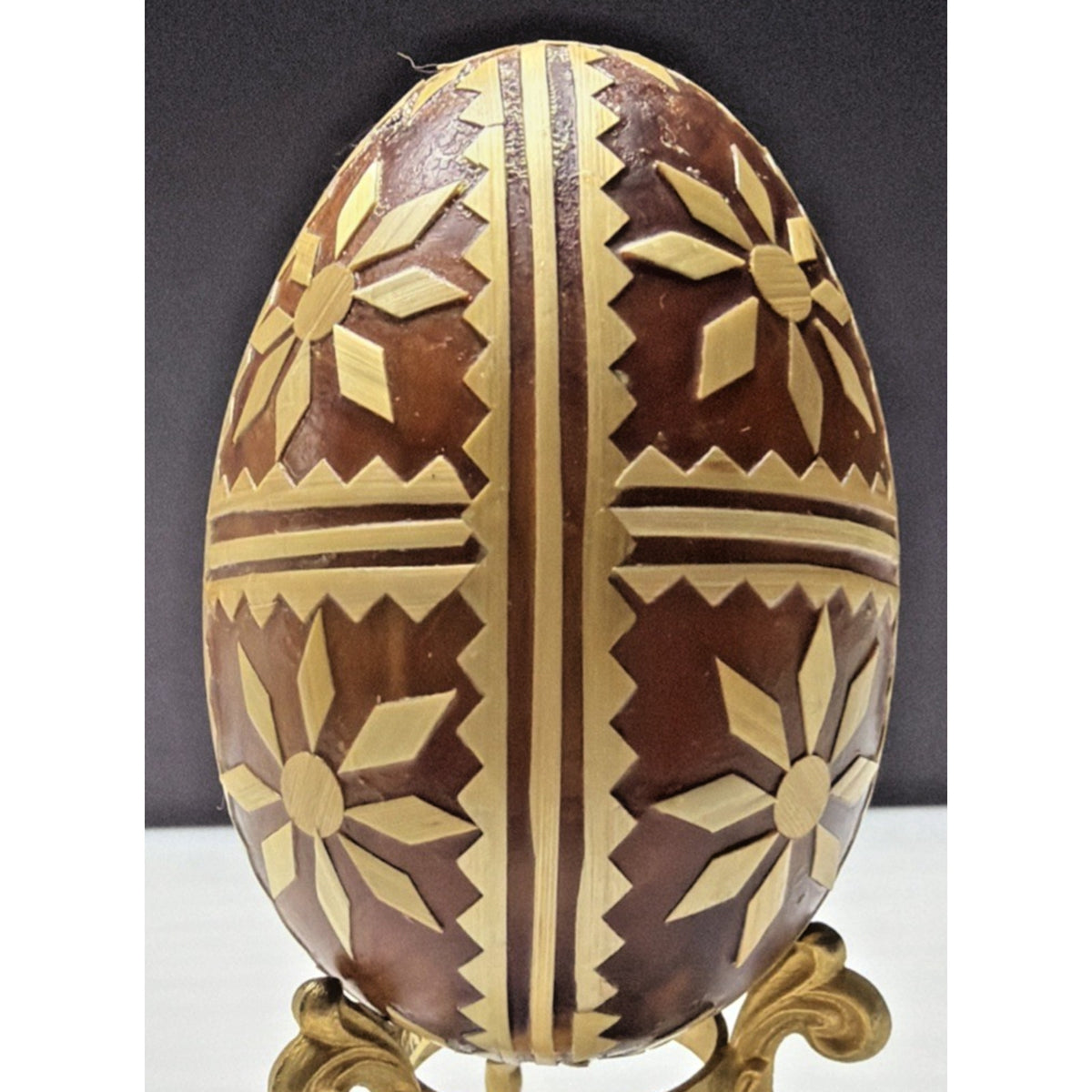 Pysanka Wooden Easter Egg Ukrainian Pysanky Carved Straw Starburst Trypillian