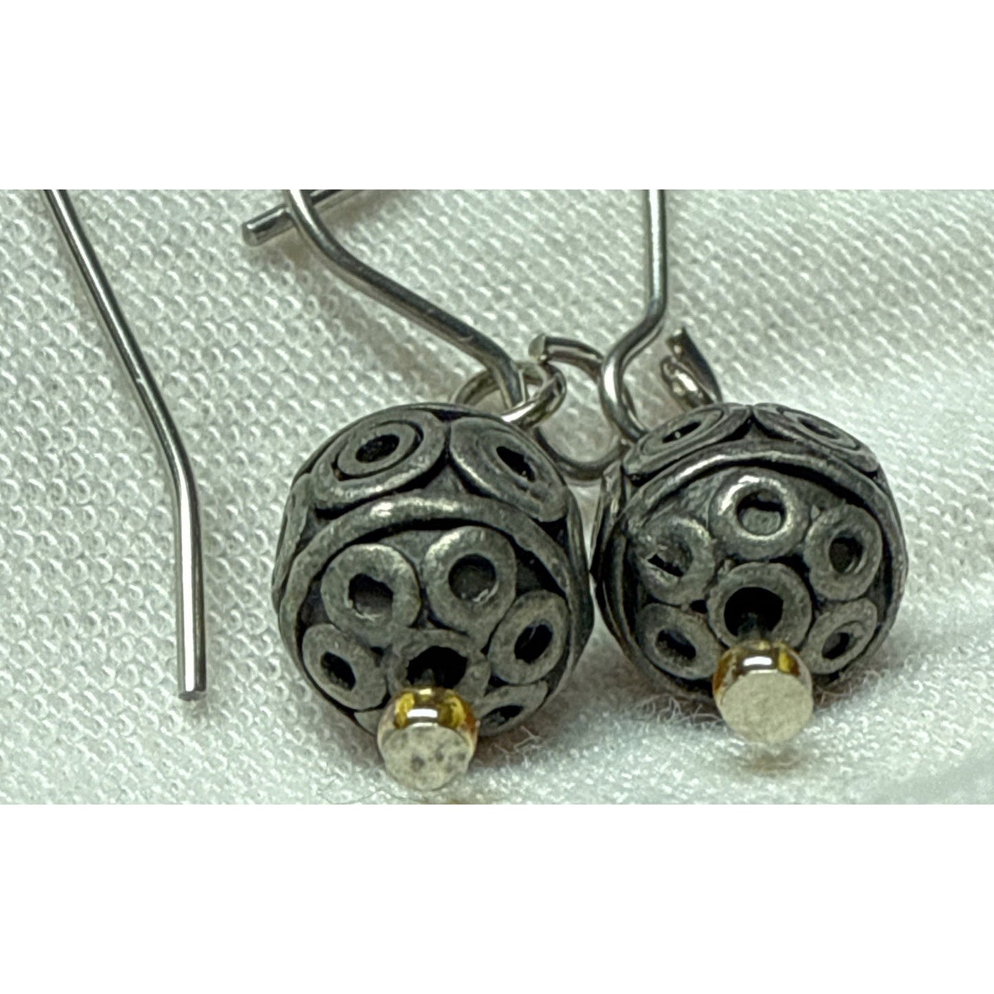 Vintage Sterling Silver Round Ball Bead Drop Earrings Bali Wire Moroccan