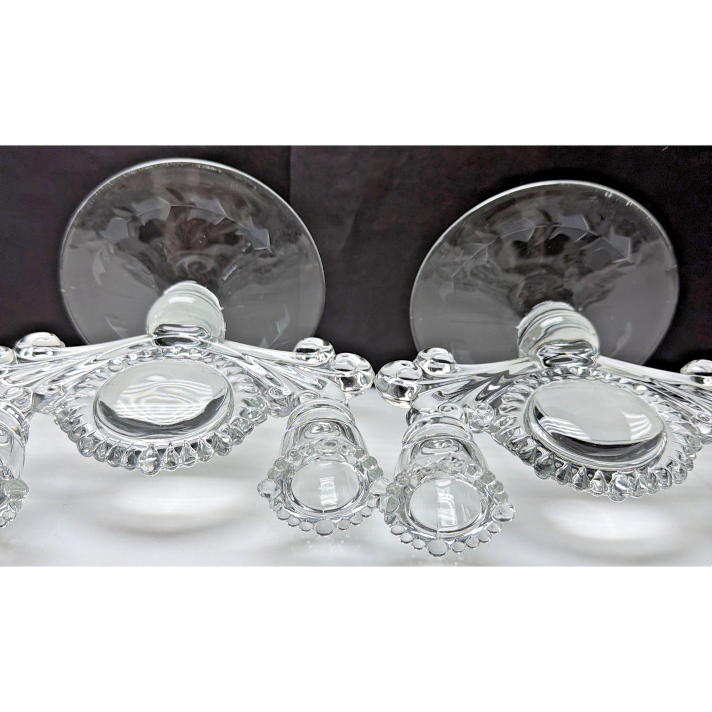 Vtg Lot of 2 Paden City Glass #555 Vermillion Mr B Candle Stick Holders Pillar