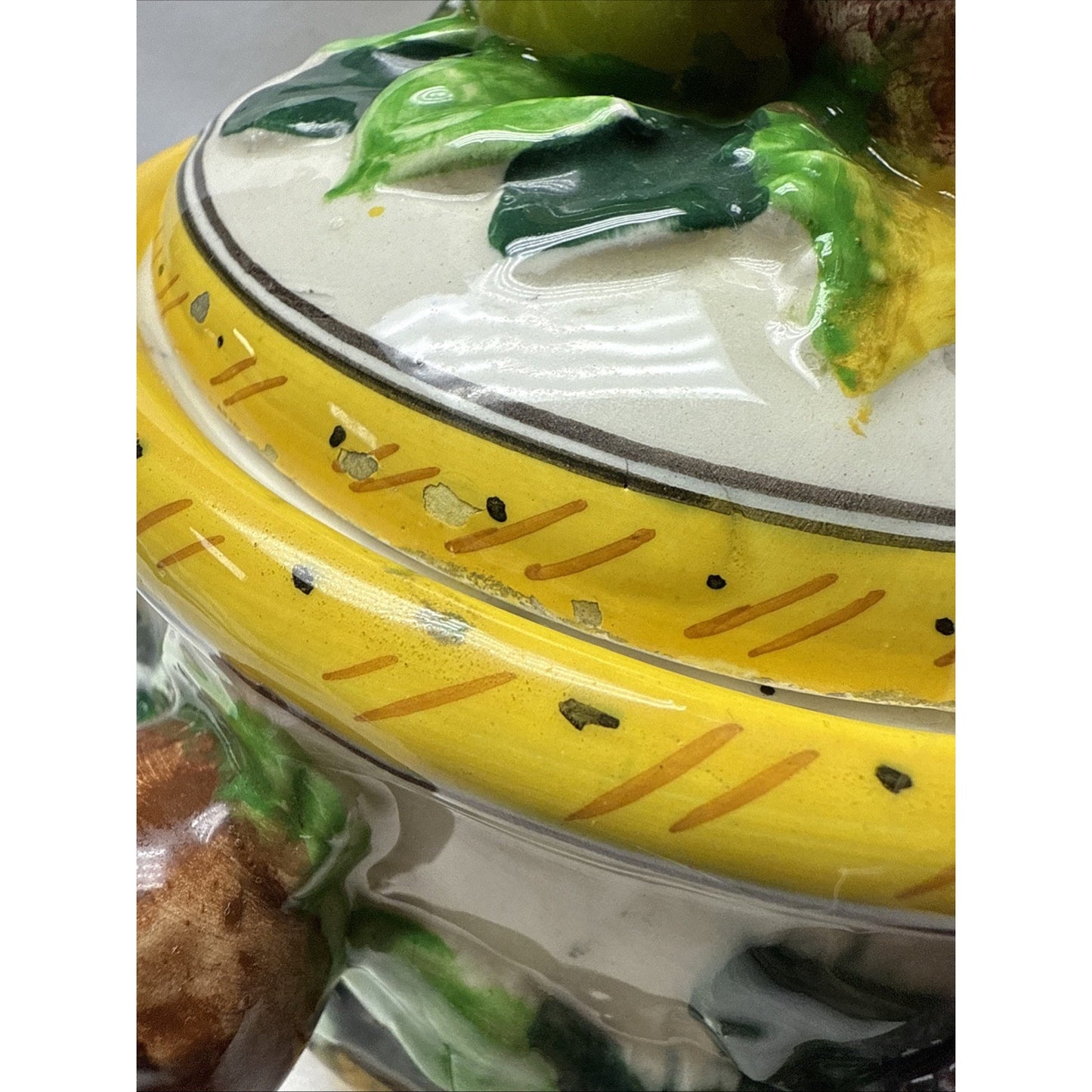 Vtg Fruit Majolica Serving Bowl Dish Lid Tureen Italy Preserve Pot As Is Rread