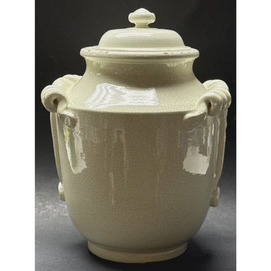 Vintage Leona Lavorato A Mano Italy Crackle Glaze Cream Canister Jar 9.25" As-Is