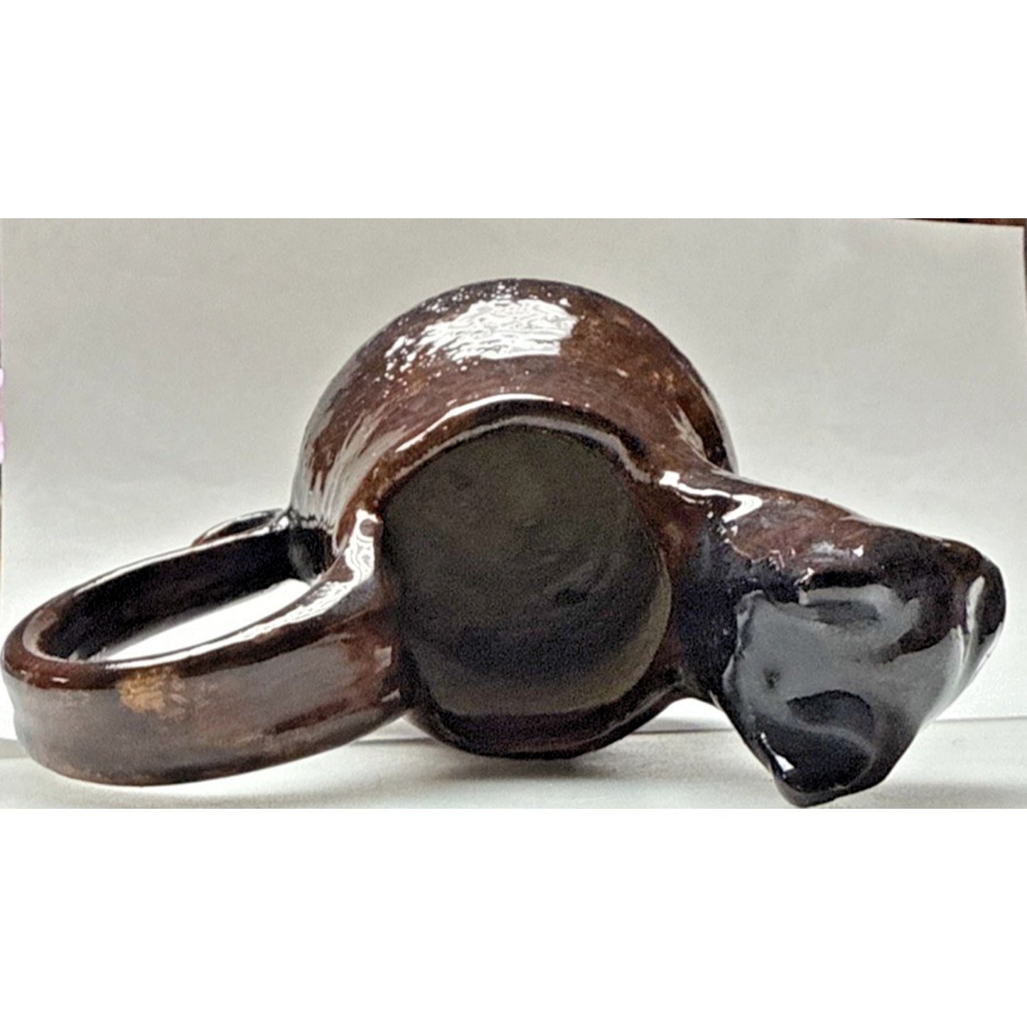 Studio Art Pottery Zoomorphic Clay Glazed Pitcher Mug Handle Signed Mug Spooner