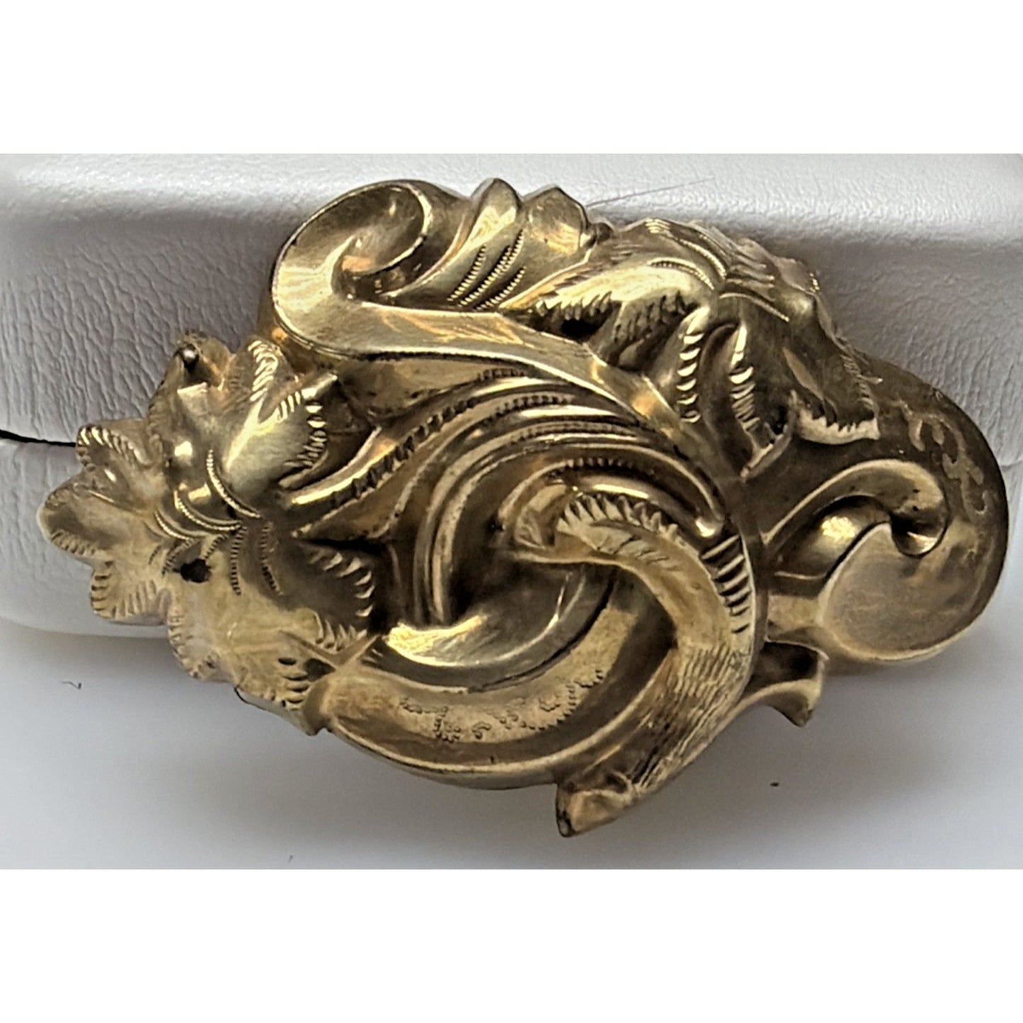 Victorian 10k GF Hollowware Brooch Puffy Repousse Floral Scroll As Is Damage