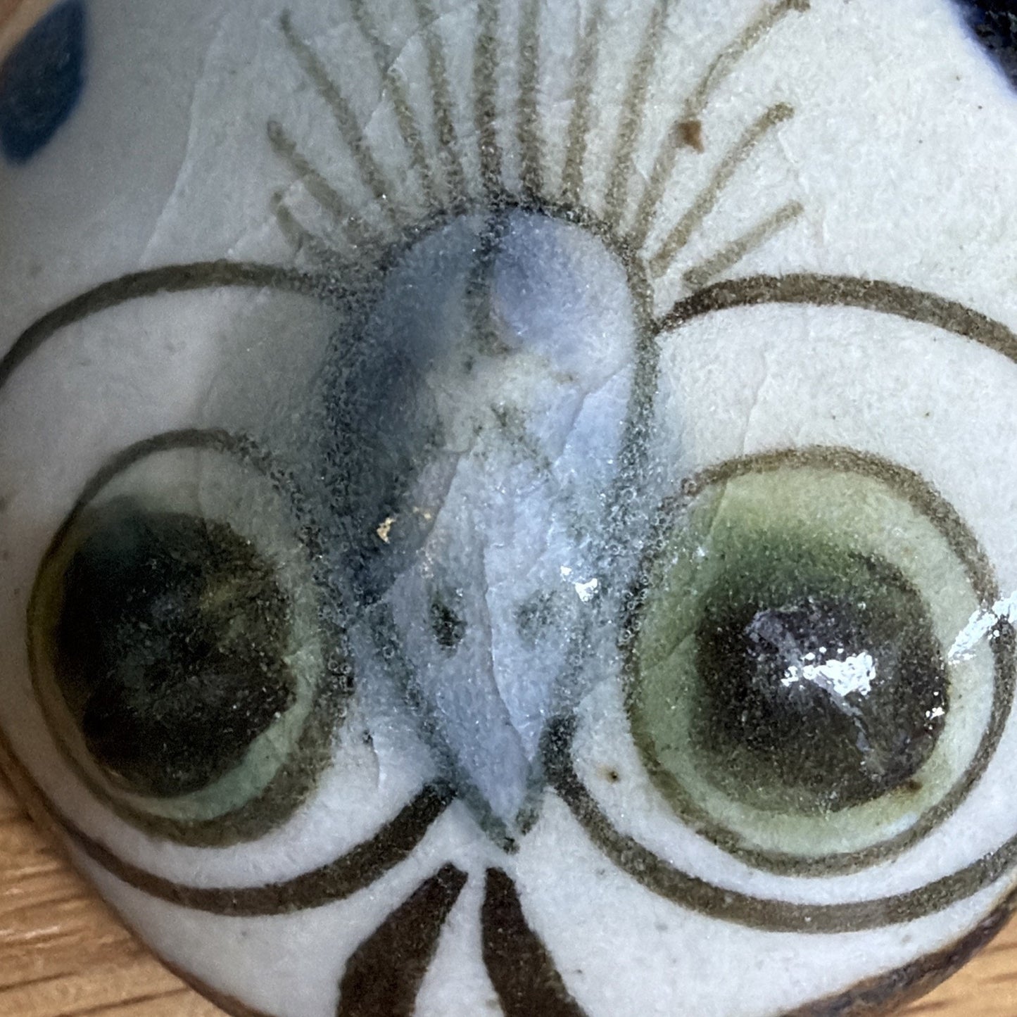 Vintage Mexican Tonala Pottery Owl Hand Painted Glazed Bird Green As Is