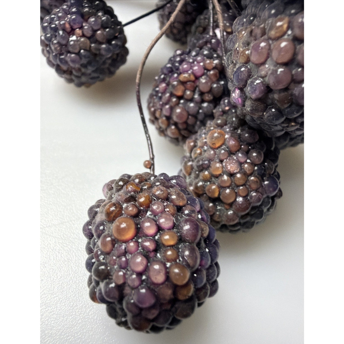 MCM Grape Cluster Glass Beaded Stem Leaves Fruit Purple As Is