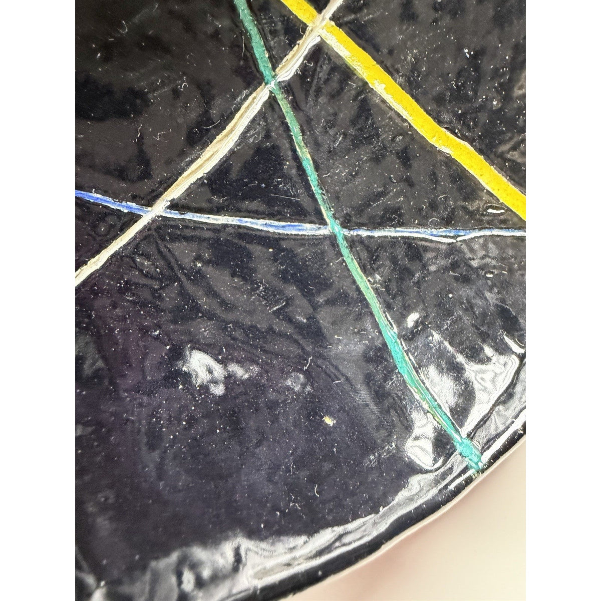 Studio Art Pottery Black Glazed Bowl Modernist Geometric Abstract Lines Read